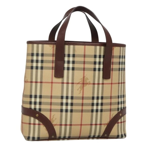 BURBERRY Nova Check Hand Bag PVC Beige Auth 122977 - Picture 1 of 16